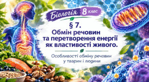 § 7. Обмін речовин та перетворення енергії як властивості живого. Особливості обміну речовин у тварин і людини