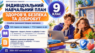 Індивідуальний навчальний план з ІК "Здоров'я, безпека та добробут" для учня/учениці 9 класу який/яка здобуває освіту за сімейною (домашньою) формою навчання(0.5 годин на тиждень)