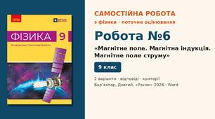 Самостійна робота №6 «Магнітне поле. Магнітна індукція. Магнітне поле струму» (§ 9–11) — 2 варіанти з розгорнутими відповідями, Фізика 9 клас НУШ (Бар’яхтар, Довгий, 2026)