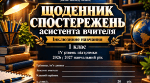 ЩОДЕННИК СПОСТЕРЕЖЕНЬ асистента вчителя 1 клас ІV рівень