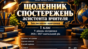 ЩОДЕННИК СПОСТЕРЕЖЕНЬ асистента вчителя 1 клас V рівень - НЕМОВЛЕННЄВА