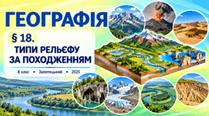 Типи рельєфу за походженням. Презентація, інфографіка, робочий аркуш