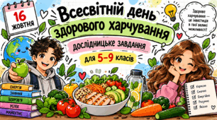 «16 жовтня — Всесвітній день здорового харчування: дослідницькі завдання для учнів 5–9 класів»