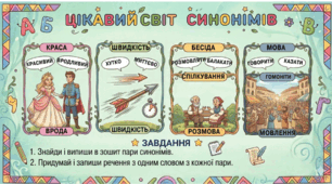 Картки із завданнями «Цікавий світ синонімів»