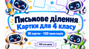Письмове ділення трицифрових чисел на одноцифрове. Картки для 4 класу