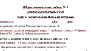 Підсумкова тематична робота № 3  Розділ 3. Реалізм: типові образи та обставини