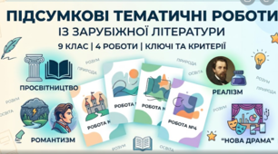 Комплект підсумкових тематичних робіт із зарубіжної літератури для 9 класу (4 роботи з ключами та критеріями)