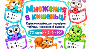 Картки-вклейки для перевірки таблиць множення й ділення на 2–9 «Множення в кишеньці»