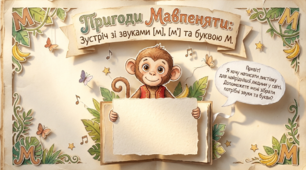 Пригоди мавпенятки. Знайомство із звуками "М" і "М'", буквою "М"