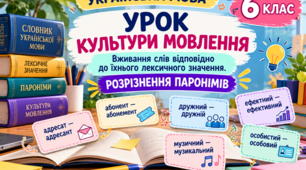 Урок культури мовлення. Вживання слів відповідно до їхнього лексичного значення, розрізнення паронімів. 6 клас НУШ. Конспект+презентація+робочі аркуші