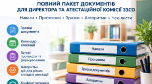 Атестація педагогічних працівників 2026/2027: повний пакет документів для директора та атестаційної комісії ЗЗСО. Накази, протоколи, зразки, алгоритми, чек-листи