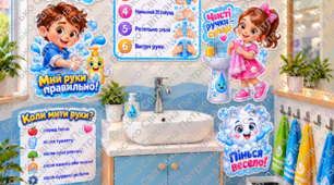 🧼💦 Яскраве оформлення зони умивальника «Мий руки правильно!» 💦🧼