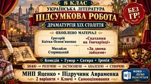 8 клас. Підсумкова (діагностична) робота з укр. л-ри "Драматургія ХІХ ст"; МНП Яценко; підр. Авраменка; 2 варіанти; БЕЗ ГР!!!
