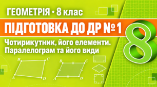 Підготовка до діагностичної роботи № 1. Чотирикутник, його елементи. Паралелограм та його види | Геометрія, 8 клас