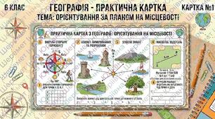 Дидактичні картки "Робочі аркуші до теми "План –  орієнтування на місцевості, визначення напрямків на плані, абсолютної та відносної висоти точок, азимуту вказаних на плані об’єктів"