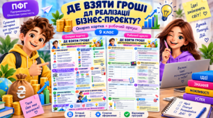 Опорна картка + робочий аркуш з ПФГ для 9 класу 💰 Тема: «Де взяти гроші для реалізації бізнес-проєкту?»