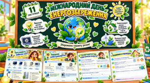 💚 «Міжнародний день енергозбереження» 🌍💡 | Яскраве оформлення класної дошки + 20 робочих аркушів | 11 листопада | Екологічне виховання