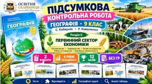 Підсумкова контрольна. Географія 9 клас. Первинний сектор економіки. Кобернік, Коваленко. 2 варіанти, 12 балів, без ГР