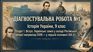 ДІАГНОСТУВАЛЬНА РОБОТА №1, Історія України, 9 клас Розділ 1. Вступ. Українські землі у складі Російської імперії наприкінці XVIII — у першій половині XIX ст., Щупак І.Я. 2026