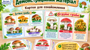Дидактичні картки-плакати «Їстівні та отруйні гриби» (оформлення куточка, наочність для уроків ЯДС / занять з ознайомлення з природним довкіллям)