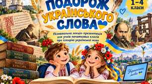 Яскрава пізнавальна лекція-презентація до Дня української писемності та мови для учнів 1–4 класів «Подорож українського слова»