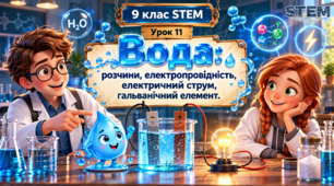 9 клас STEM Урок 11 Вода розчини, електропровідність, електричний струм, гальванічний елемент