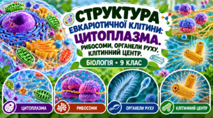 Структура евкаріотичної клітини: цитоплазма. Рибосоми, органели руху, клітинний центр.  БІОЛОГІЯ. 9 КЛАС
