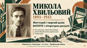 Презентація «Микола Хвильовий. Життєвий і творчий шлях. ВАПЛІТЕ і літературна дискусія 1925–1928 років» — 11 клас, профільний рівень, за підручником Ольги Слоньовської, Наталії Мафтин, Наталії Вівчарик.
