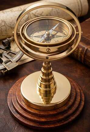 Вінтажний латунний карданний компас – настільний дисплей у античному стилі, колекційне зображення 1