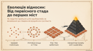 Мультимедійна презентація"Еволюція відносин: від первісного стада до перших міст" до уроку "Форми організації первісних спільнот"