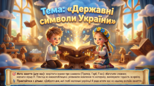 Презентація+конспект заняття з розвитку мовлення "Державні символи України".Старша група. Жовтень