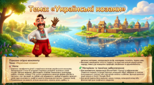 Презентація+конспект заняття з розвитку мовлення "Українські козаки".Старша група. Жовтень