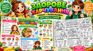 Плакат-розмальовка «Здорове харчування» для учнів 5–7 класів
