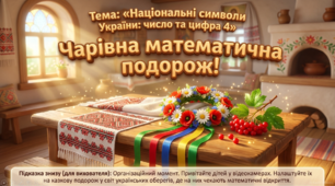 Презентація+конспект заняття "Національні символи України: число та цифра 4". Логіко-математичний розвиток. Старша група. Жовтень