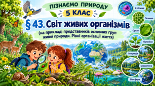 Світ живих організмів (на прикладі представників основних груп живої природи. Рівні організації життя). Презентація, інфографіка, робочий аркуш