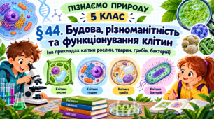Будова, різноманітність та функціонування клітин (на прикладах клітин рослин, тварин, грибів, бактерій). Презентація, інфографіка, робочий аркуш