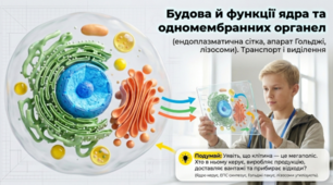 Презентація до уроку. Будова й функції ядра та одномембранних органел (ендоплазматична сітка, апарат Гольджі, лізосоми). Транспорт і виділення. 9 кл НУШ