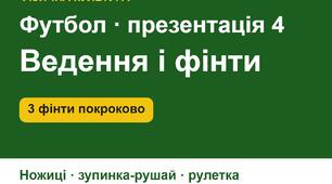 Ведення м’яча і фінти у футболі: «ножиці», «зупинка-рушай», «рулетка» — презентація зі схемами (5–9 кл.)