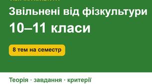 Завдання для учнів, звільнених від фізичних навантажень, 10–11 класи (ІІ семестр): 8 тем з теорією, запитаннями, творчими завданнями, критеріями і журналом обліку