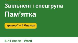Робота зі звільненими від фізкультури та спеціальною медичною групою: пам’ятка для вчителя, критерії оцінювання, 4 бланки (5–11 класи)