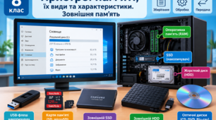 Пристрої пам’яті, їх види та характеристики. Зовнішня пам’ять