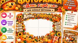 Фоторамка «День гарбуза» для осінньої фотозони. Шаблон для друку на 8 аркушах А4