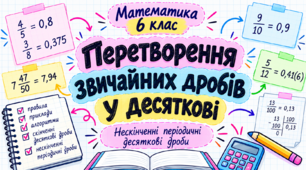 Пам’ятка з математики для 6 класу «Перетворення звичайних дробів у десяткові. Нескінченні періодичні десяткові дроби»