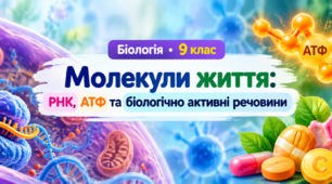 «Молекули життя: РНК, АТФ та біологічно активні речовини» | Біологія, 9 клас | Інтерактивний урок-дослідження з презентацією та конспектом-конструктором