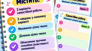 Самостійна робота з математики 6 клас  «Множення і ділення цілих чисел»