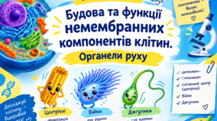 Будова та функції немембранних компонентів клітин (цитоплазма, цитоскелет, клітинний центр, веретено поділу). Органели руху клітин. 9 кл НУШ