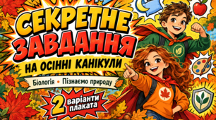 🍁🦸 «Секретне завдання на осінні канікули від вчителя біології/ІК "Пізнаємо природу"» — яскравий плакат у стилі коміксу