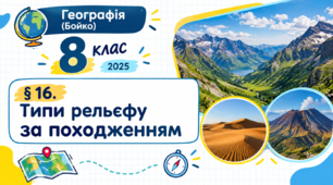 Типи рельєфу за походженням.  Презентація, інфографіка, робочий