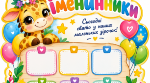 Авторський стенд для дитячого садочка «Наші іменинники» 👑🦒🌟