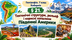 Тектонічні структури, рельєф і корисні копалини Південної Америки. Презентація, інфографіка, робочий аркуш